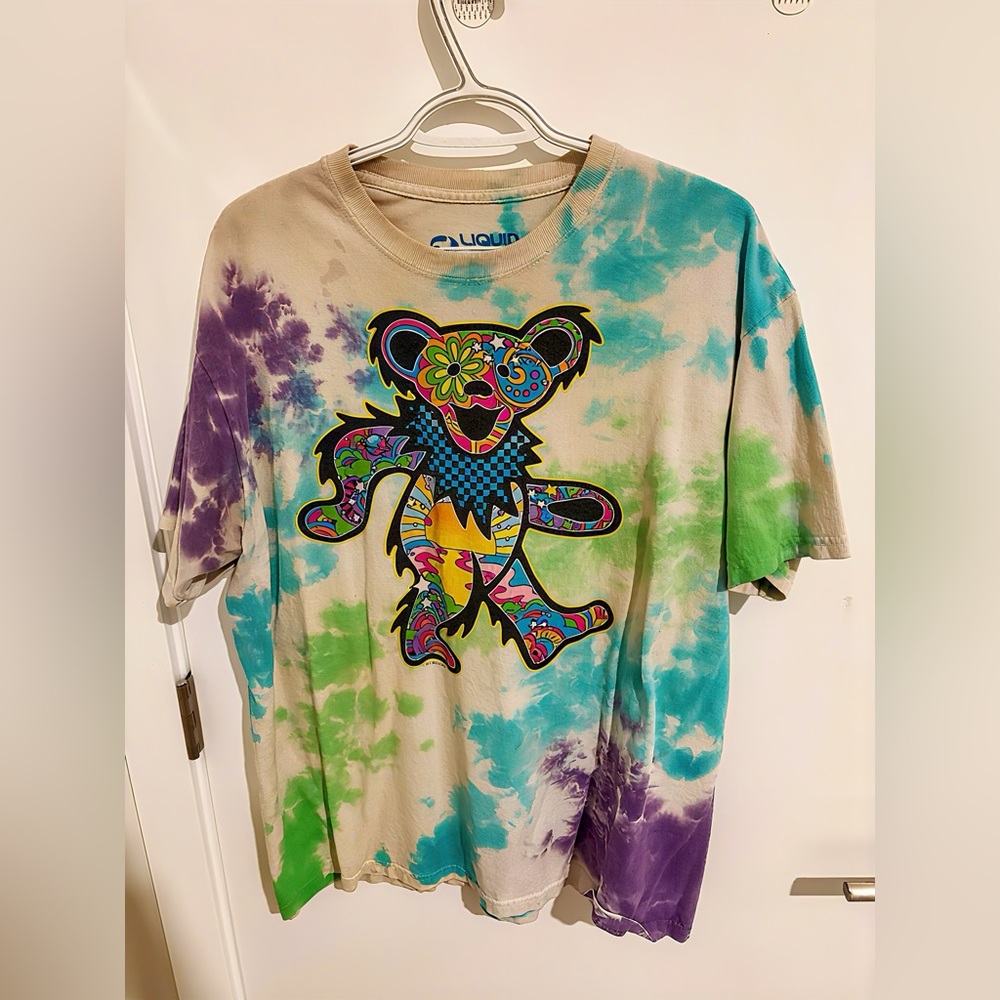 Vintage Grateful Dead Tie Dye Bear T-Shirt Mens Trippy Graphic Band Tee Style